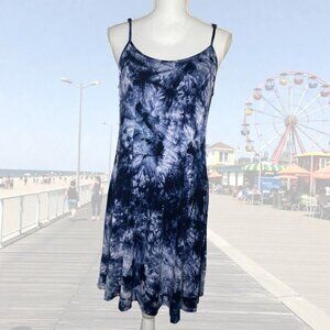MSBasic Size L Blue Tie Dye Sundress Spaghetti Dress Boho Hippie Flowy Beach